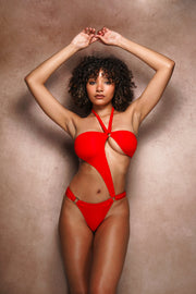 Palm Springs ruched one-piece laid flat with tie-neck

