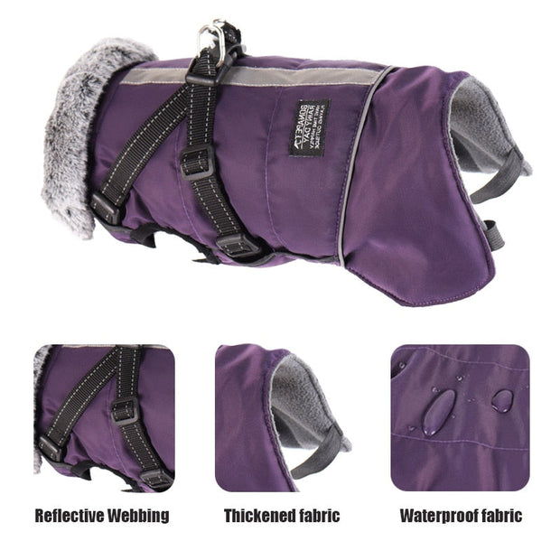 PawsGuard Waterproof Winter Jacket For Dogs With Harness
