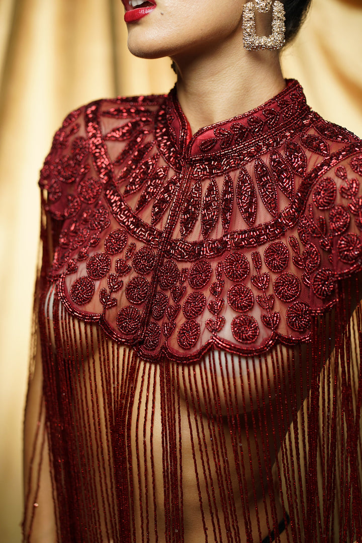 Folded lightweight shawl with beaded texture for travel

